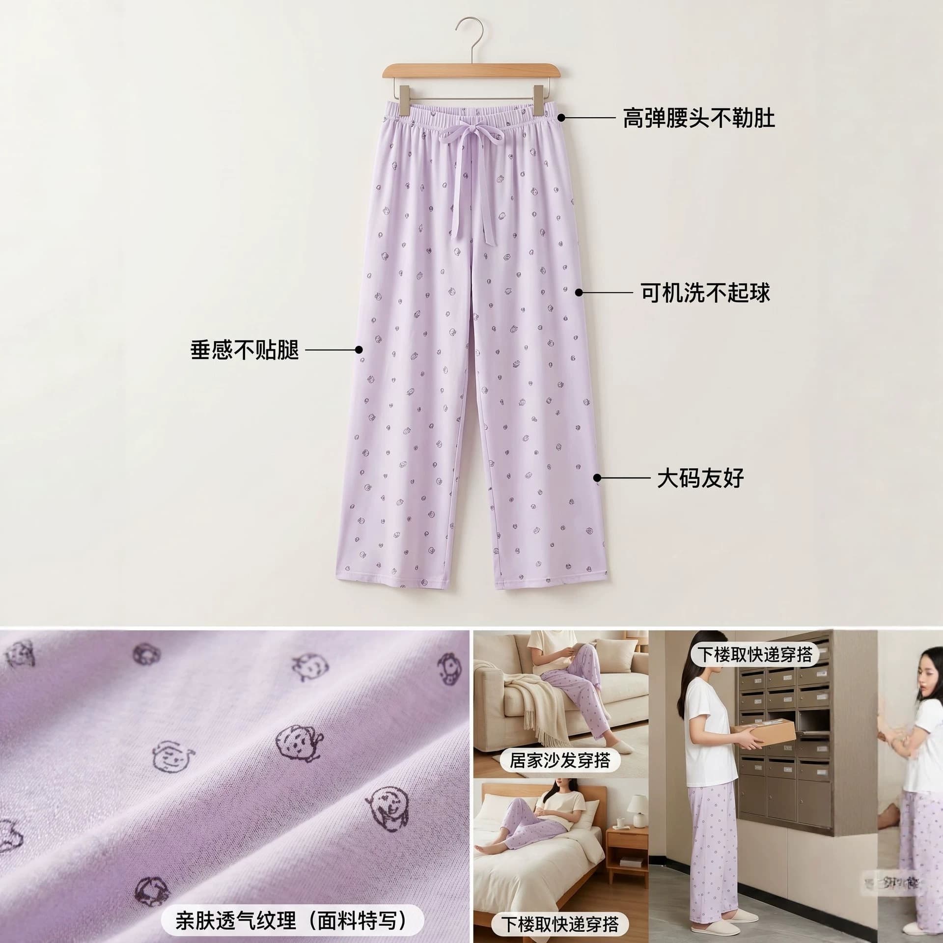 Cloud Cotton Sleep Pants for Women, Plus Size, High Stretch, Anti-Pilling, Skin-Friendly, Breathable, Wide Leg, Wearable Outside, Cotton Silk Cool Pants