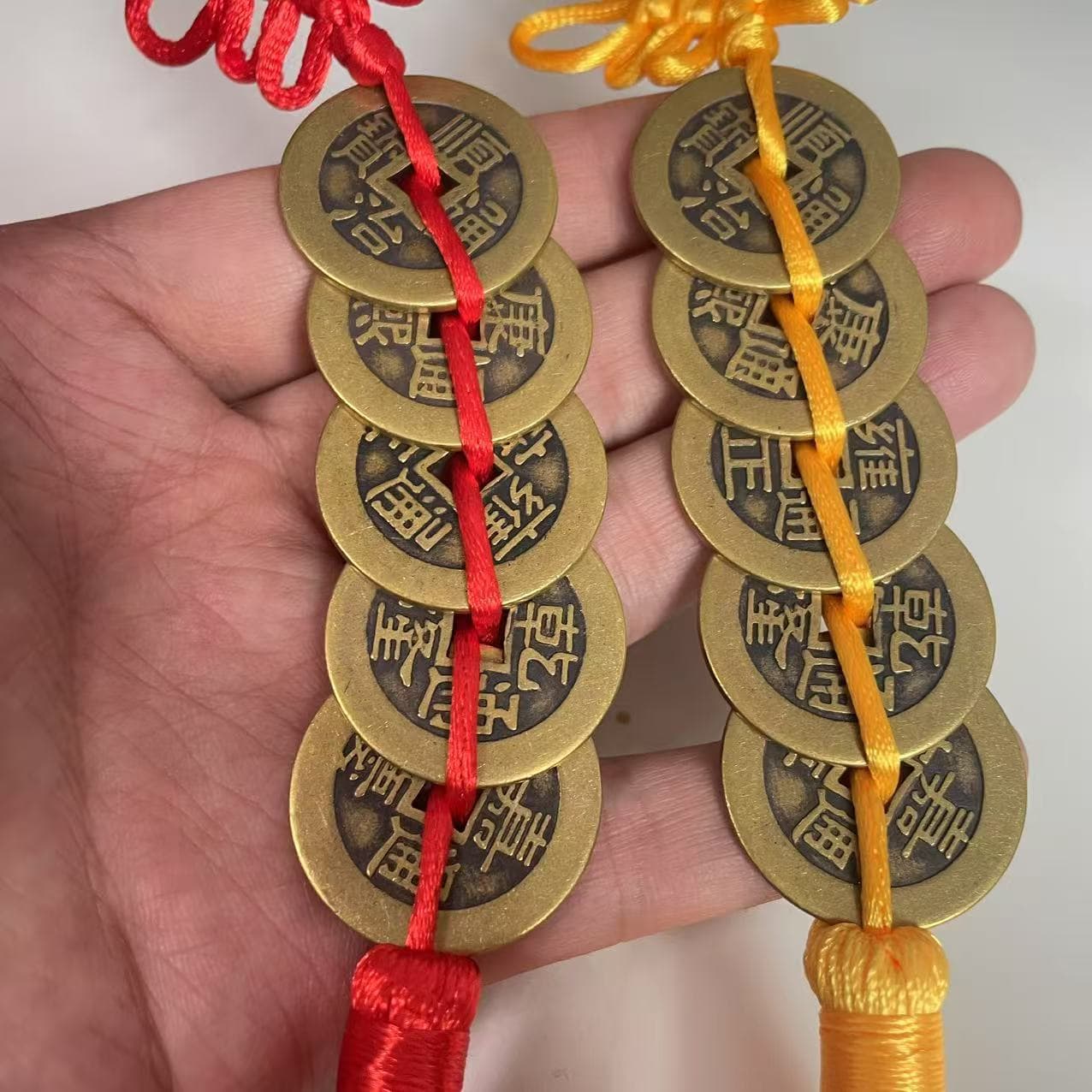 Thickened Brass Five Emperors Copper Coin Pendant Chinese Knot Red Yellow Five Emperors Coin Pendant Antique Coin Door-to-Door Pendant