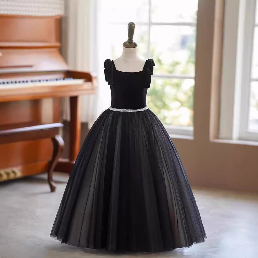 Girls' Formal Dress Black 2025 New Model Runway Performance Outfit Host Birthday Princess Dress Cross-Border Wholesale
