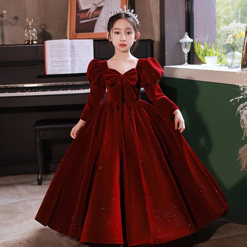 Girls red dress 2026 new season piano playing children's princess dress small host performance clothing wholesale