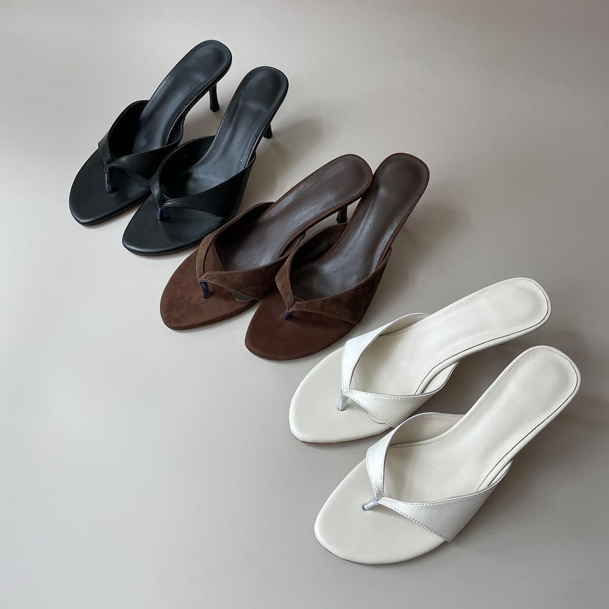 First Encounter Season Minimalist Style High Heels Women's Outerwear Round Toe Open Toe Summer Sandals Thin Heel Flip Flops