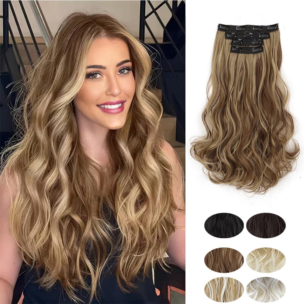 Women's Long Curly Hair Extension Clip-in Set 4-Piece Synthetic Hairpiece Ponytail Extension Hair