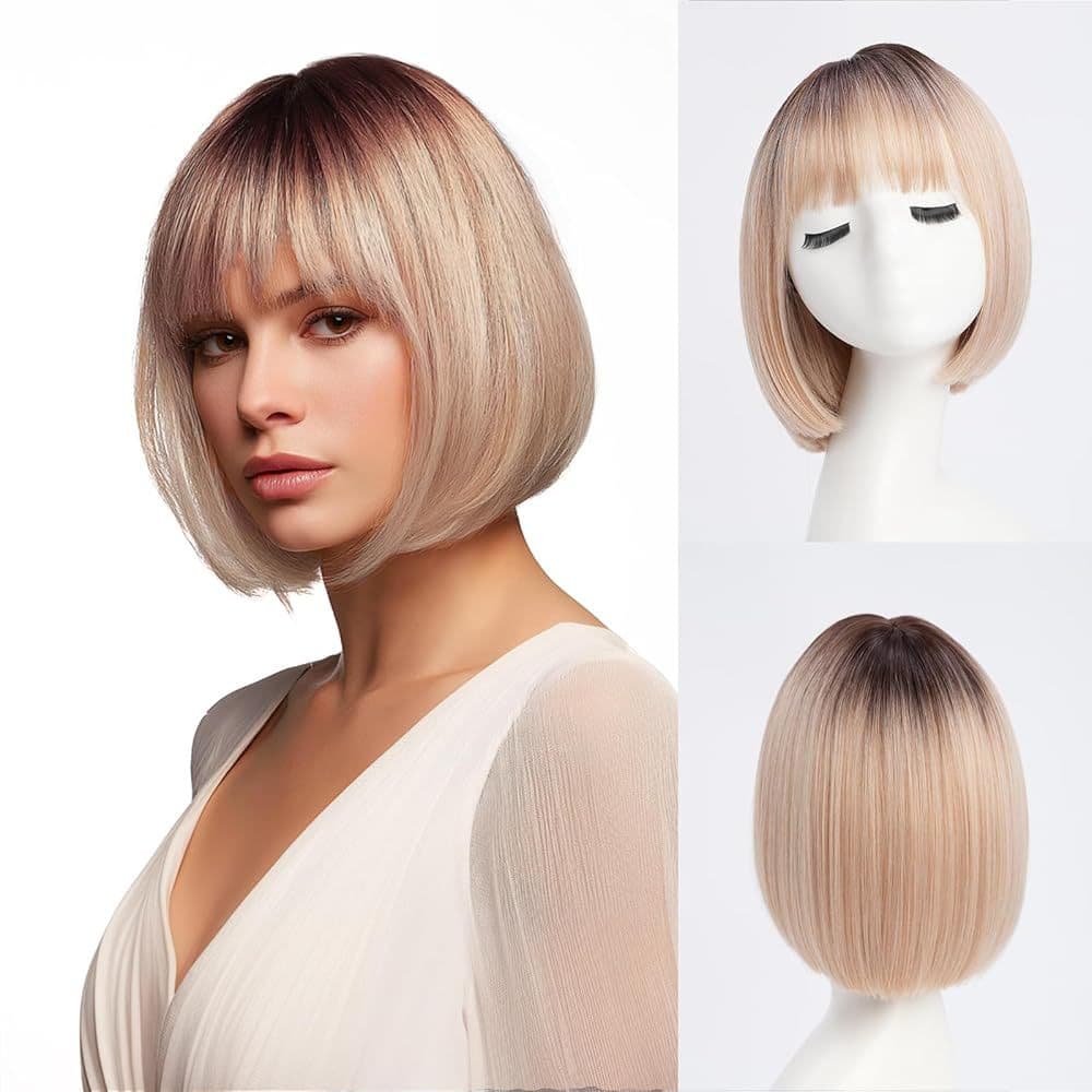 Cross-Border European and American Synthetic Short Hair Wigs for Women, Short Bob Hairstyle, Natural Gradient Bobo Short Straight Hair, Factory Ready Stock