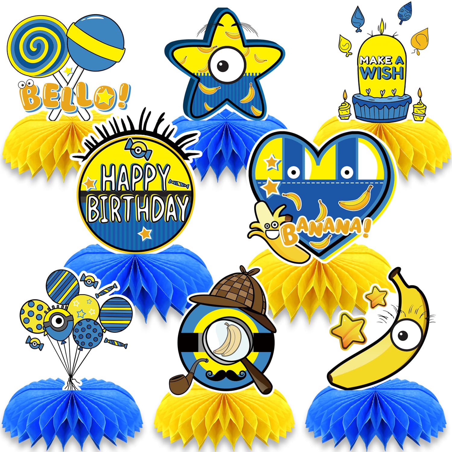Minion themed party decoration supplies, edge Minion magic modified honeycomb ornaments, children's birthday honeycomb table