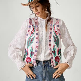 In Stock, European and American Export Women's Bohemian Heavy Embroidery Vest, Cotton Sleeveless Outerwear Back Top