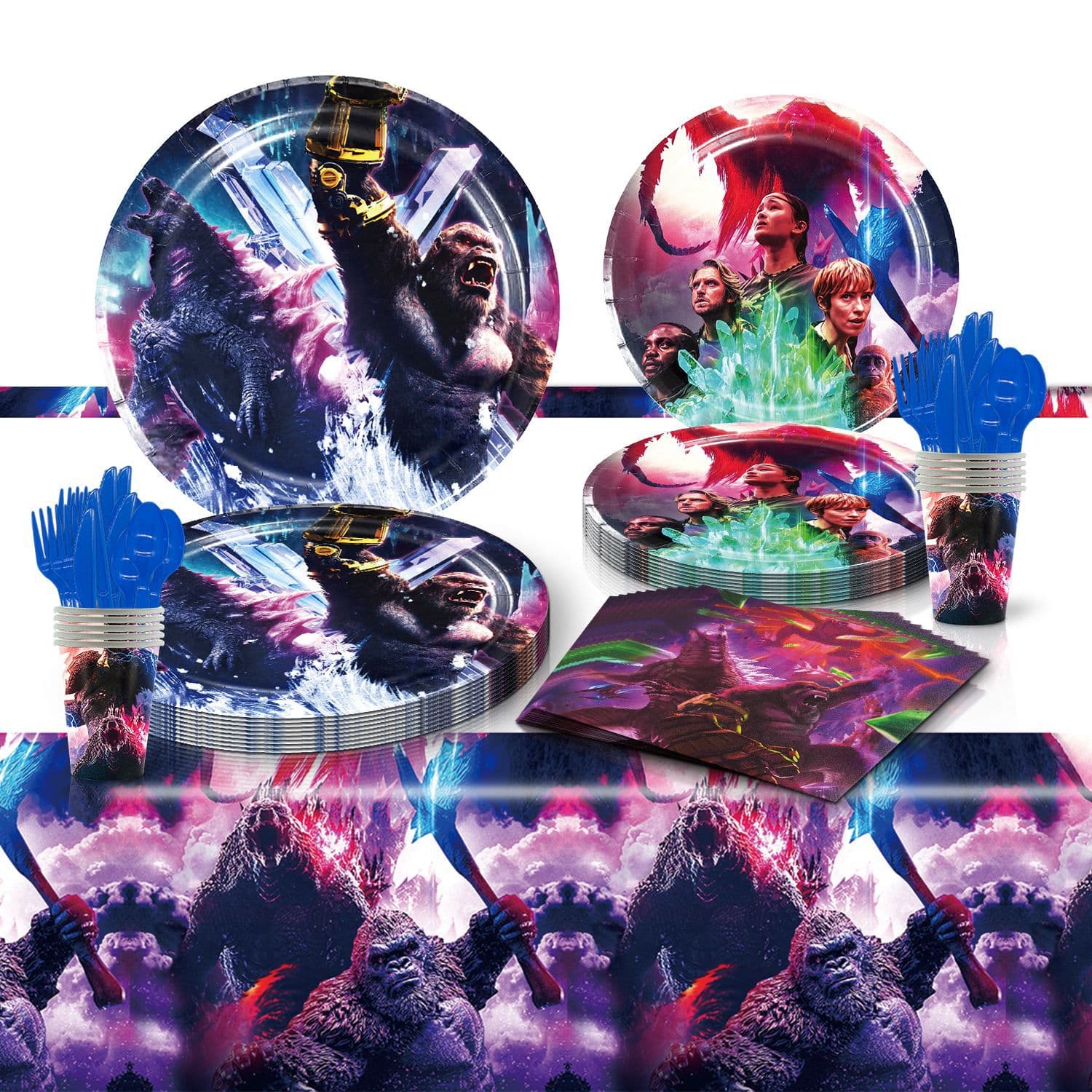 Godzilla Theme Party Decoration Supplies Disposable Paper Plates Napkins Tablecloth Tableware Set