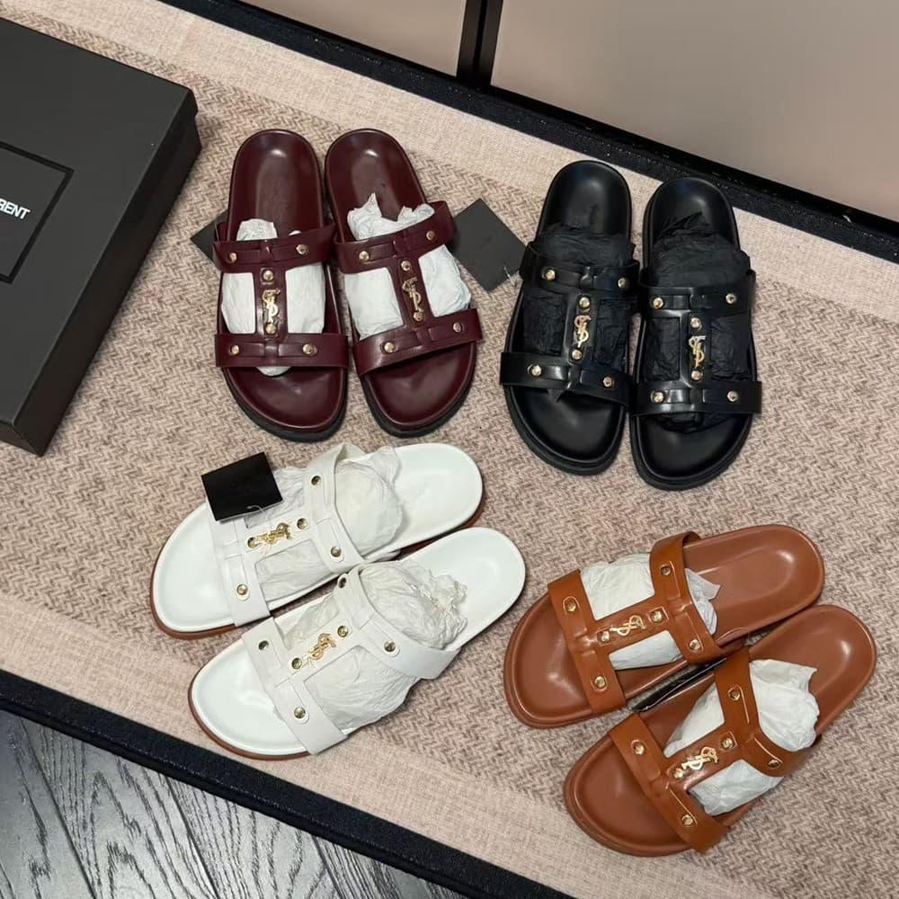 European and American Style Ys Thick-Soled Slippers 2026 Spring/Summer Outdoor Flat Sandals with Classic Metal Buckle Genuine Leather Slippers for Women