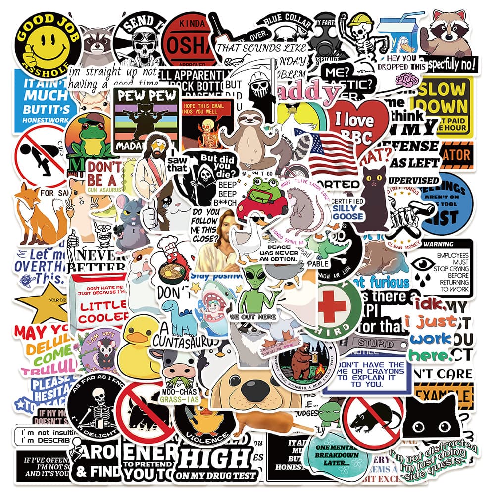 100 Fun Decorative Stickers for Guitar, Laptop, Journal, Suitcase, Insulated Cup, DIY Stickers