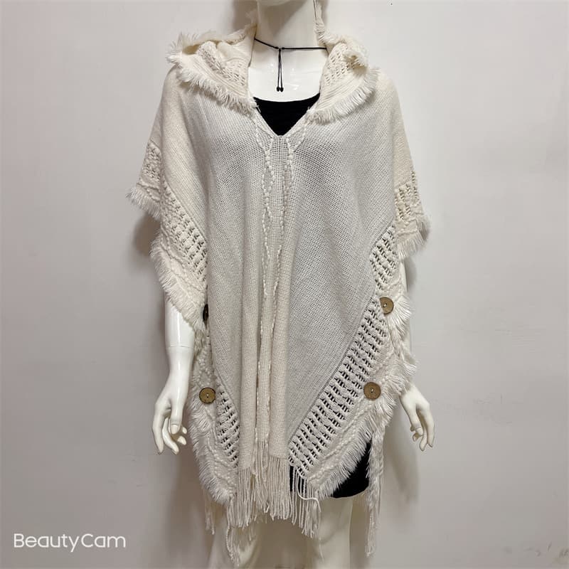 Cross-border Source 2022 Autumn/Winter European and American Women's Plus Size Hooded Pullover Sweater with Fringes Batwing Sleeve Knit Sweater