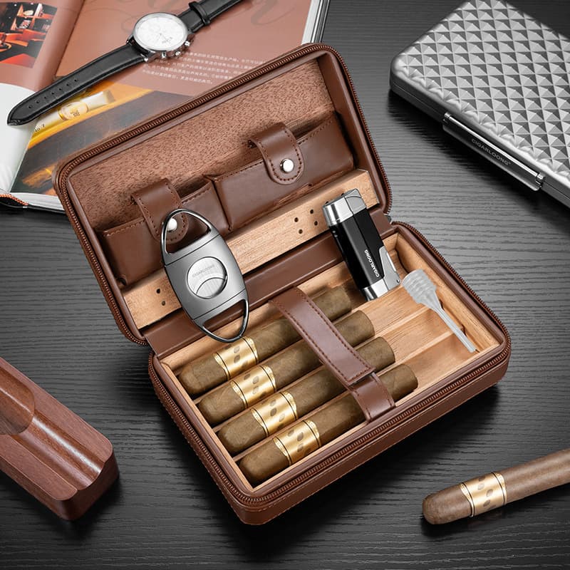 Cigaron cigar portable box set cedar wood lined cigar smoking accessories accessories lighter storage box CA-25A