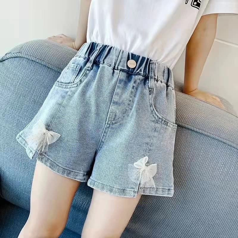 Girls Pleated Denim Shorts Summer New Children's Jeans Baby Hot Pants Short Korean Style Fashionable