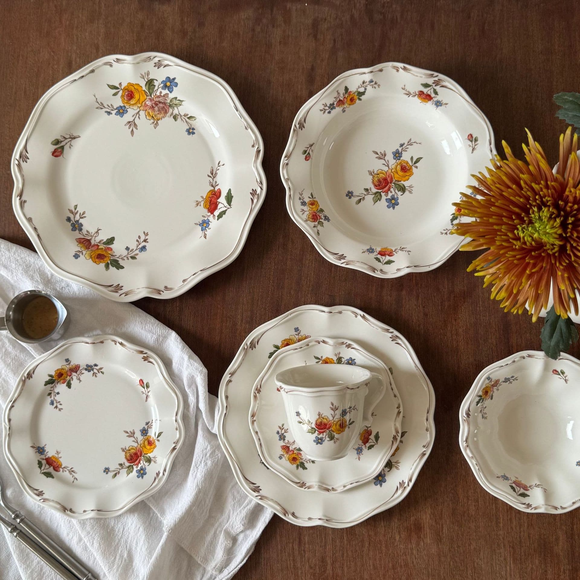 French Vintage Rose Manor Ceramic Tableware Ceramic Cup and Saucer Ceramic Bowl Soup Bowl Dinner Plate Dessert Plate Ceramic Plate