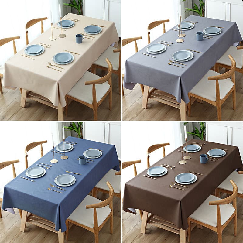 Nordic Style Waterproof Oilproof Heatproof Washfree Plastic Tablecloth Pure Color Rectangular Fabric Dining Table Cover