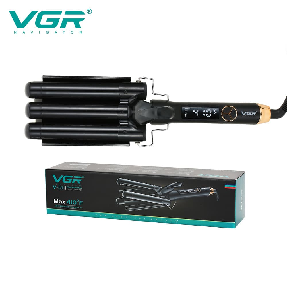 VGR591 New Cross-Border Egg Roll Three-Barrel Curling Iron with LCD Display, Water Wave Clamp, Large Curl Hair Styler