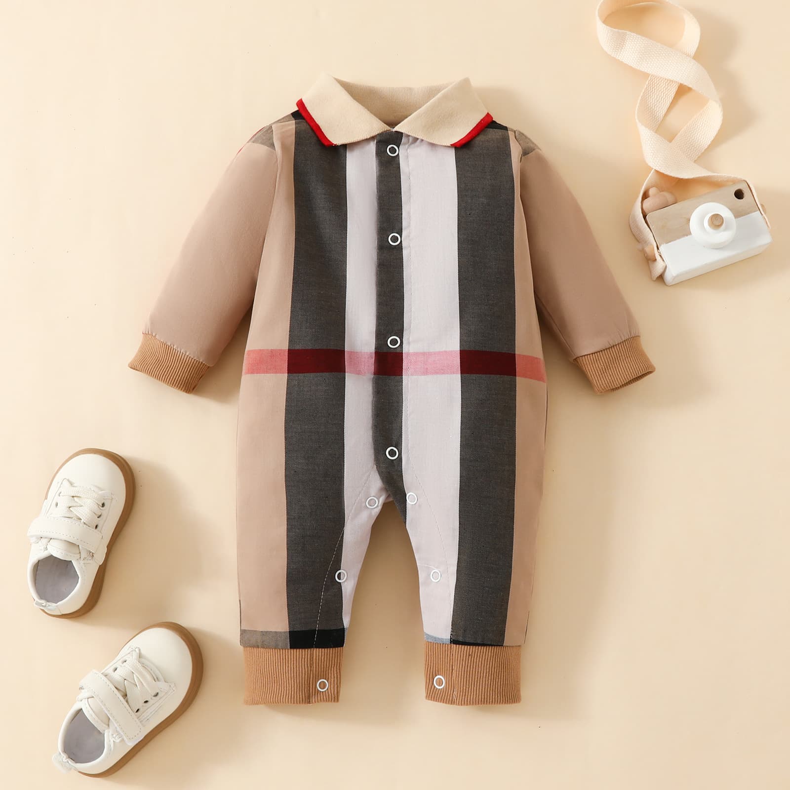 Lapel baby one-piece clothes spring and autumn pure cotton newborn crawling clothes for men and women baby long-sleeved autumn clothes