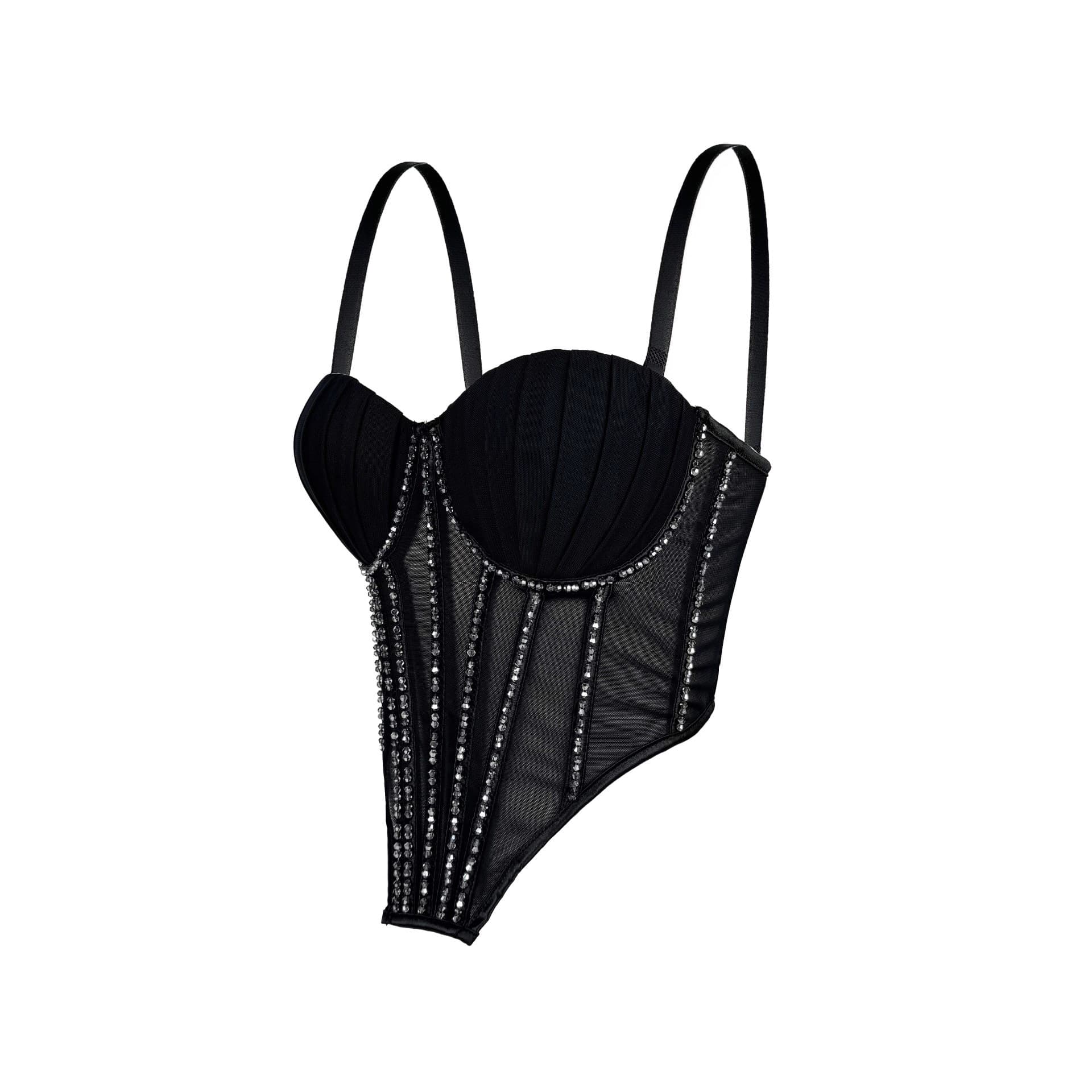 European and American Explosions Sexy Mesh Sling Inner Vest with Chest Pad Outer Wear Flash Diamond Fishbone Plastic Bra