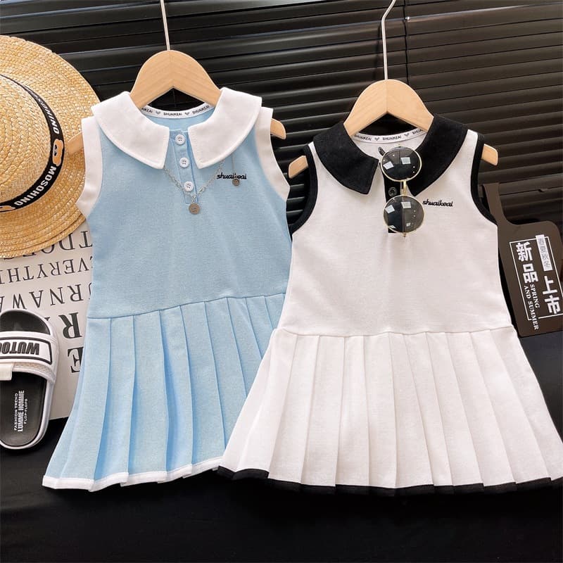 2025 Summer New Casual Stylish Girls Sleeveless Polo Pleated Dress Cute Elegant Sporty Dress