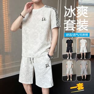Men's Casual Sportswear Set Summer Ice Silk Quick-Dry Thin Short Sleeve Shorts Two-Piece Set