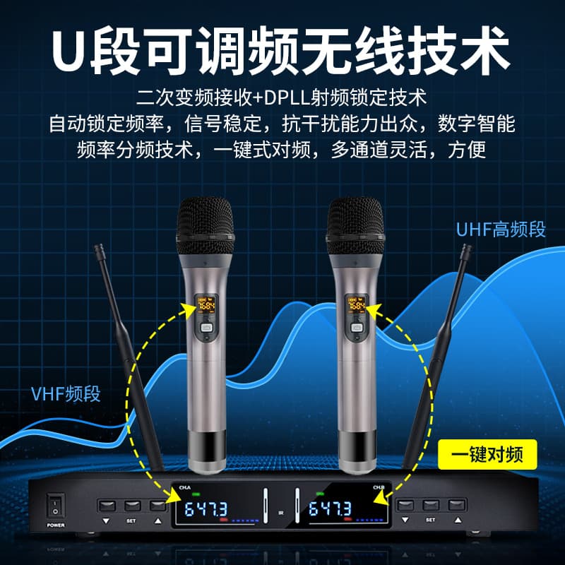 Home KTV Wireless Microphone Set 1-to-2 True UHF Karaoke Singing Mic with Sound Card