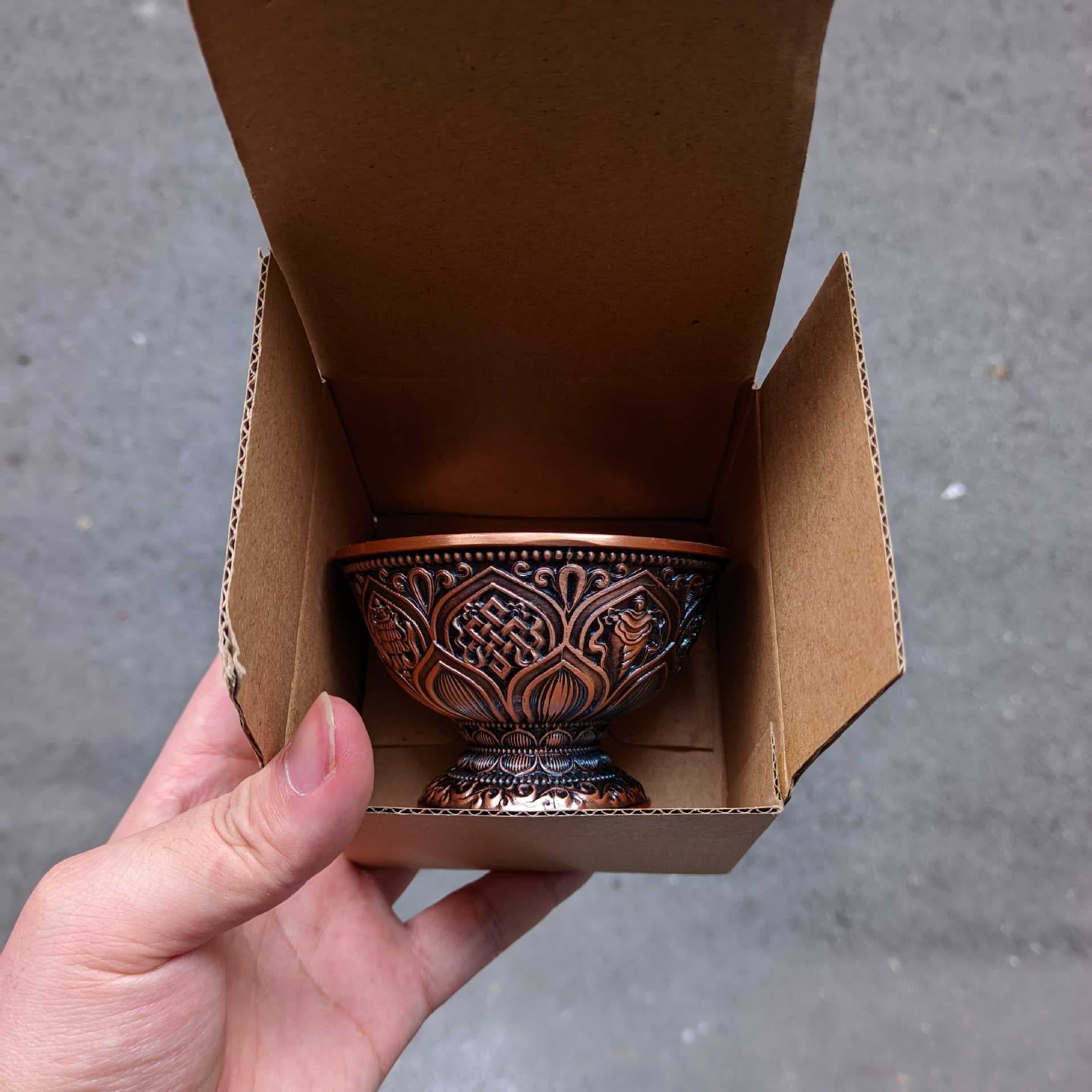 Gilded Eight Auspicious Symbols Alloy Offering Water Cup, Special Buddhist Ritual Implement for Buddha Offering, Home Blessing, Buddha Altar Water Offering Ornament