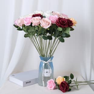 Artificial Rose Valentine's Day Plastic Flower Bouquet Single Stem Home Ornament Fake Flower Wedding Table Flower Arrangement Cross-border Decoration