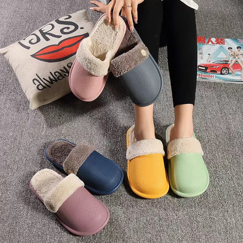 Winter Cotton Slippers Unisex Warm Couples Home Non-Slip Indoor Plush Fuzzy Slippers Trendy Thick Warm