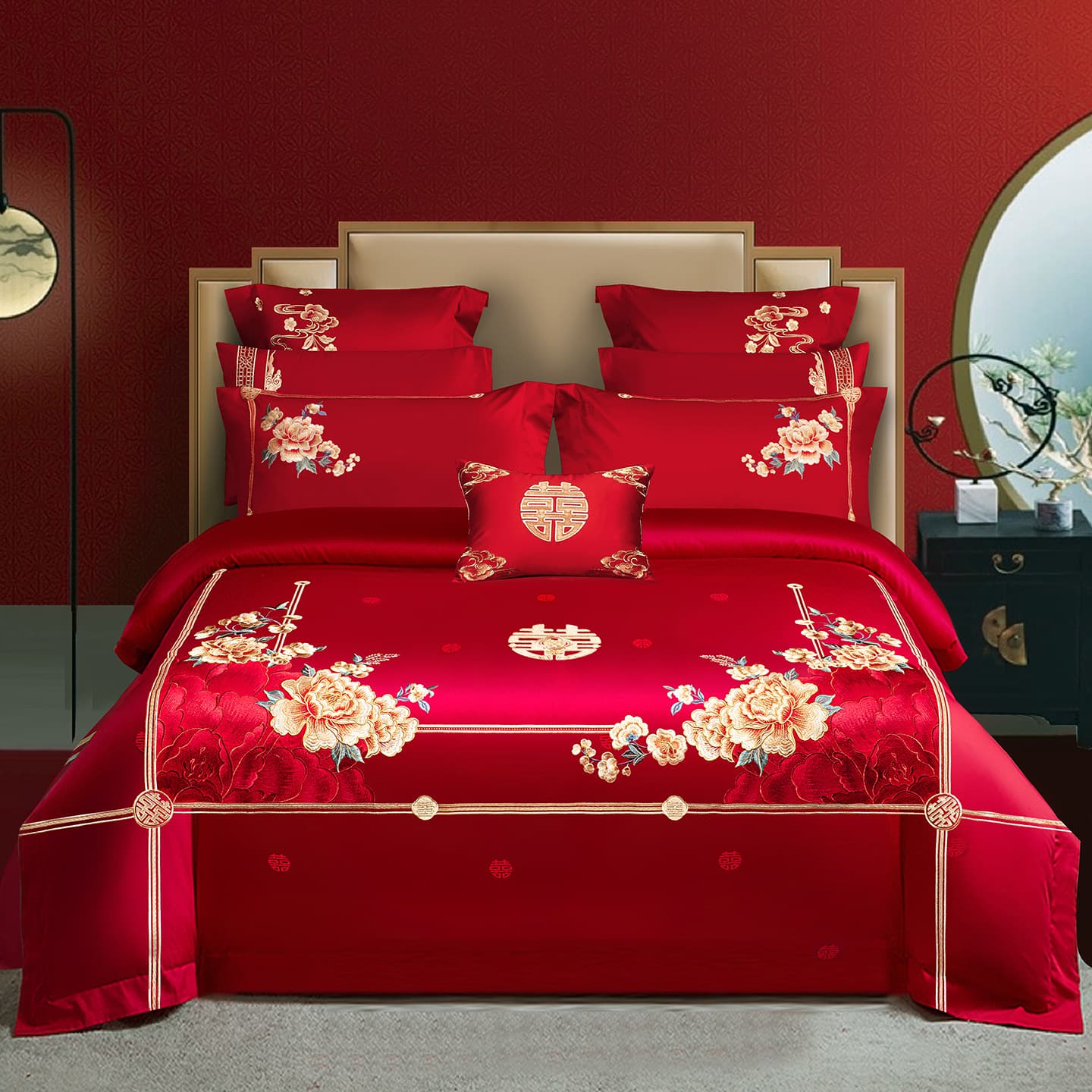 Long-staple Cotton Full Cotton Big Red Wedding Four-Piece Set Embroidered Wedding Bedding Set Wedding Quilt Bedroom Bedding