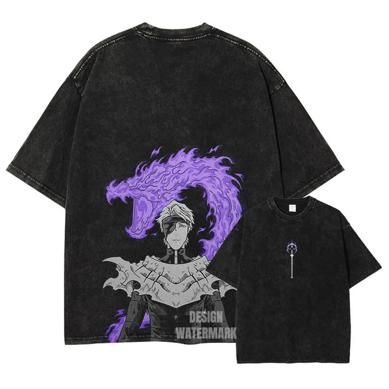 Anime Bleach T-Shirt Oversized Vintage Washed Ki Kenpachi T-Shirt Vintage Harajuku Ichigo Ruki