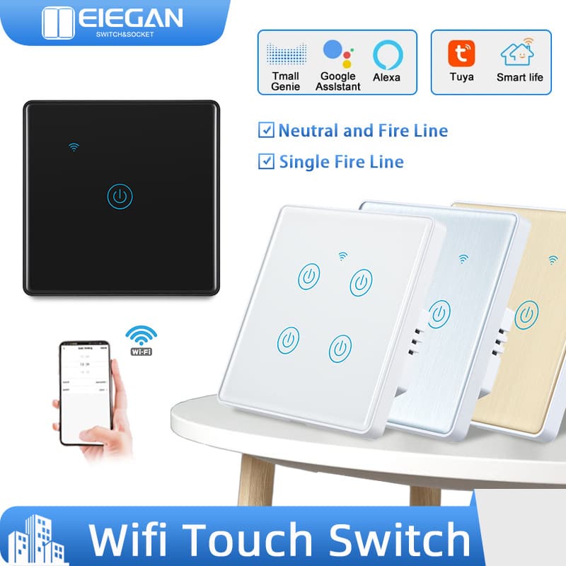 Tuya Smart Life Smart Switch WiFi Touch Switch 2.5D Glass Touch Wall Switch
