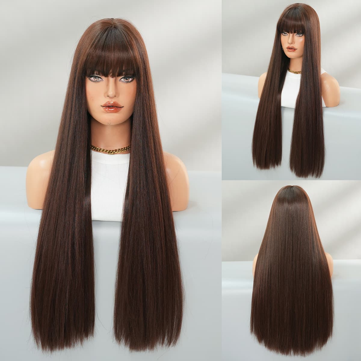 High-quality One-Cut Extra Long Straight 28in Wig for Women, JK Black Wig with Bangs, Daily Casual Age-Reducing Style