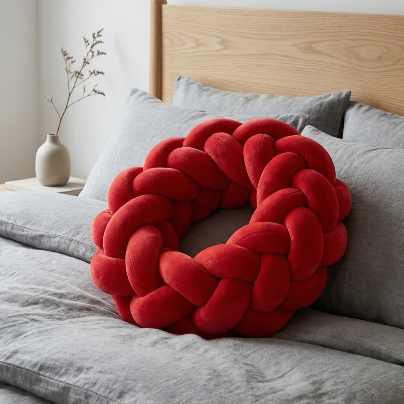 Cross-border handwoven crystal velvet knotted pillow, Nordic style ring cushion, sofa bedside decorative pillow