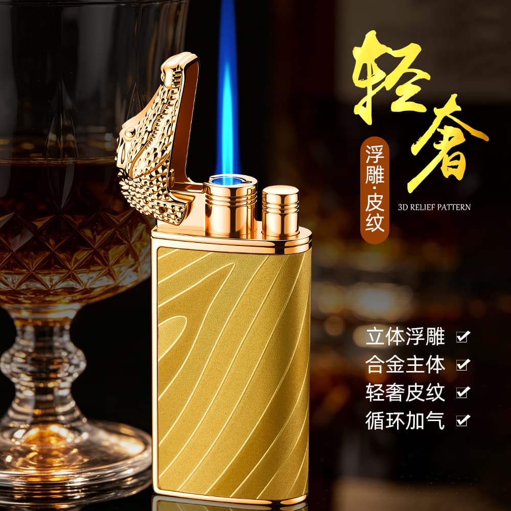 Internet celebrity creative light luxury leather texture windproof lighter cycle inflatable direct lighter mosquito coil moxibustion cigar igniter
