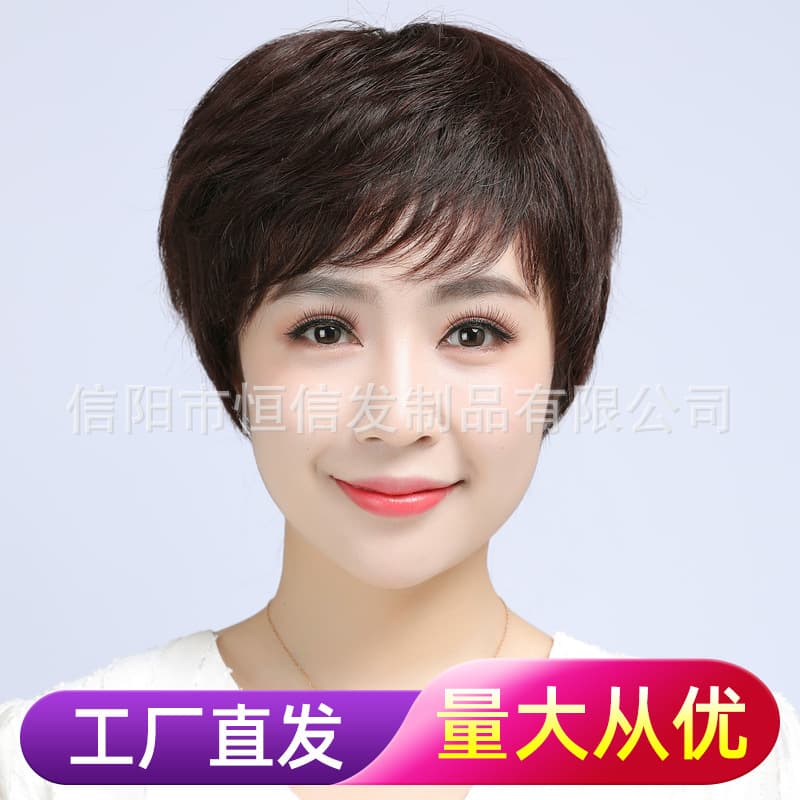 Wigs for women with short hair, real hair, full real hair, full head wigs for middle-aged and elderly women, natural hair, mothers, full head wigs