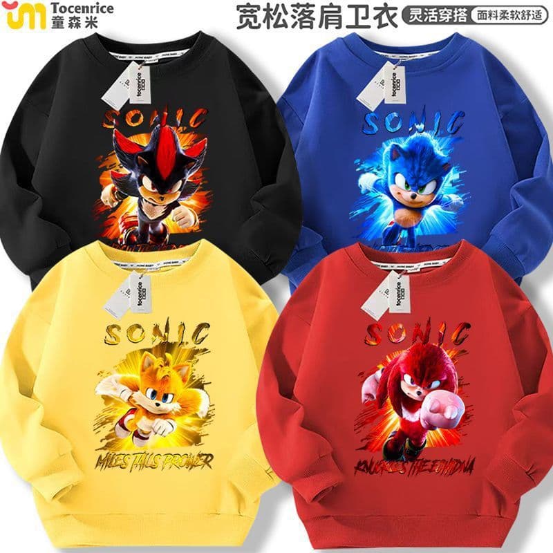Sonic the Hedgehog Kids Sweatshirt, Spring/Autumn New Style, Casual, Boys and Girls, Fleece-Lined or Non-Fleece, Round Neck, Fashion