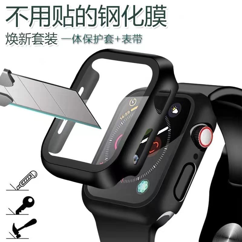 Compatible with Apple iWatch 7 integrated case and screen protector, 49/45mm full-screen tempered film with high transparency