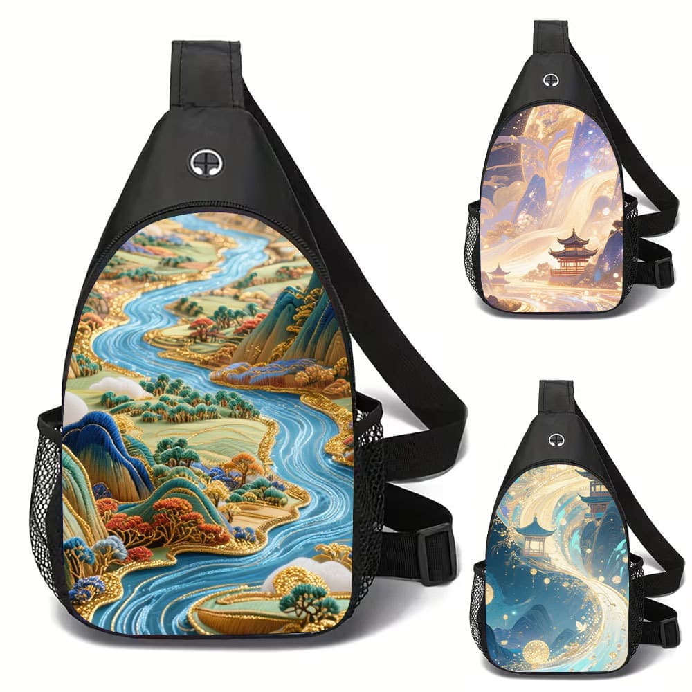 Amazon Landscape Painting Crossbody Bag, Casual Chest Bag for Primary and Secondary School Students, Printed Casual Bag, Crossbody Chest Bag, Sports Crossbody Bag