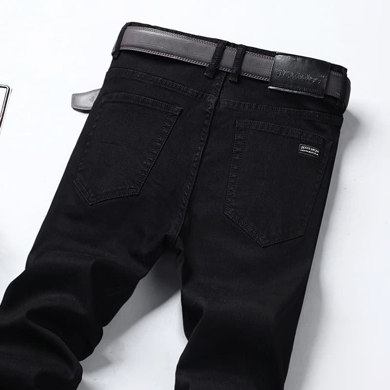 Wthinlee Pure Black High-end Business Denim Jeans For Men Straight-leg Slimming Summer Thin Style