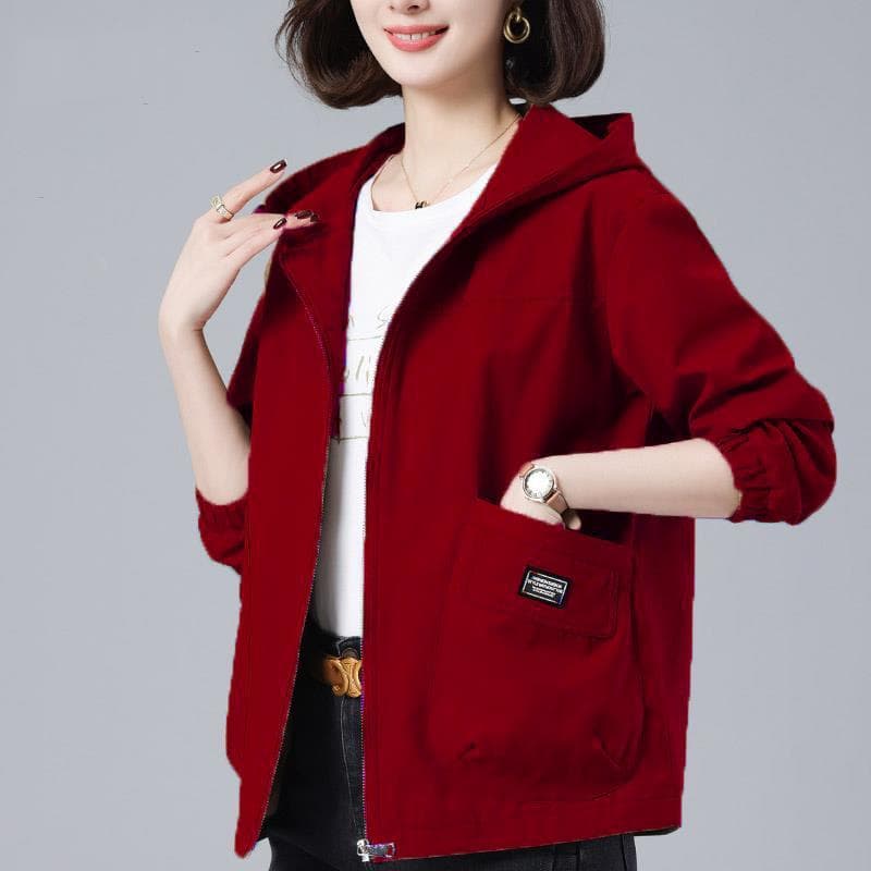 Plus-size loose hooded jacket for women, new spring/autumn style, middle-aged and elderly mom's wear, versatile casual youth-style windbreaker.