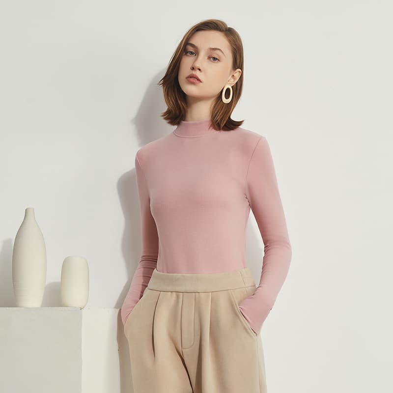 Base Layer Women Autumn New Semi-high Neck Hyaluronic Acid Long Sleeve Warm Thermal Winter Velvet Brushed Slim Fit T-Shirt