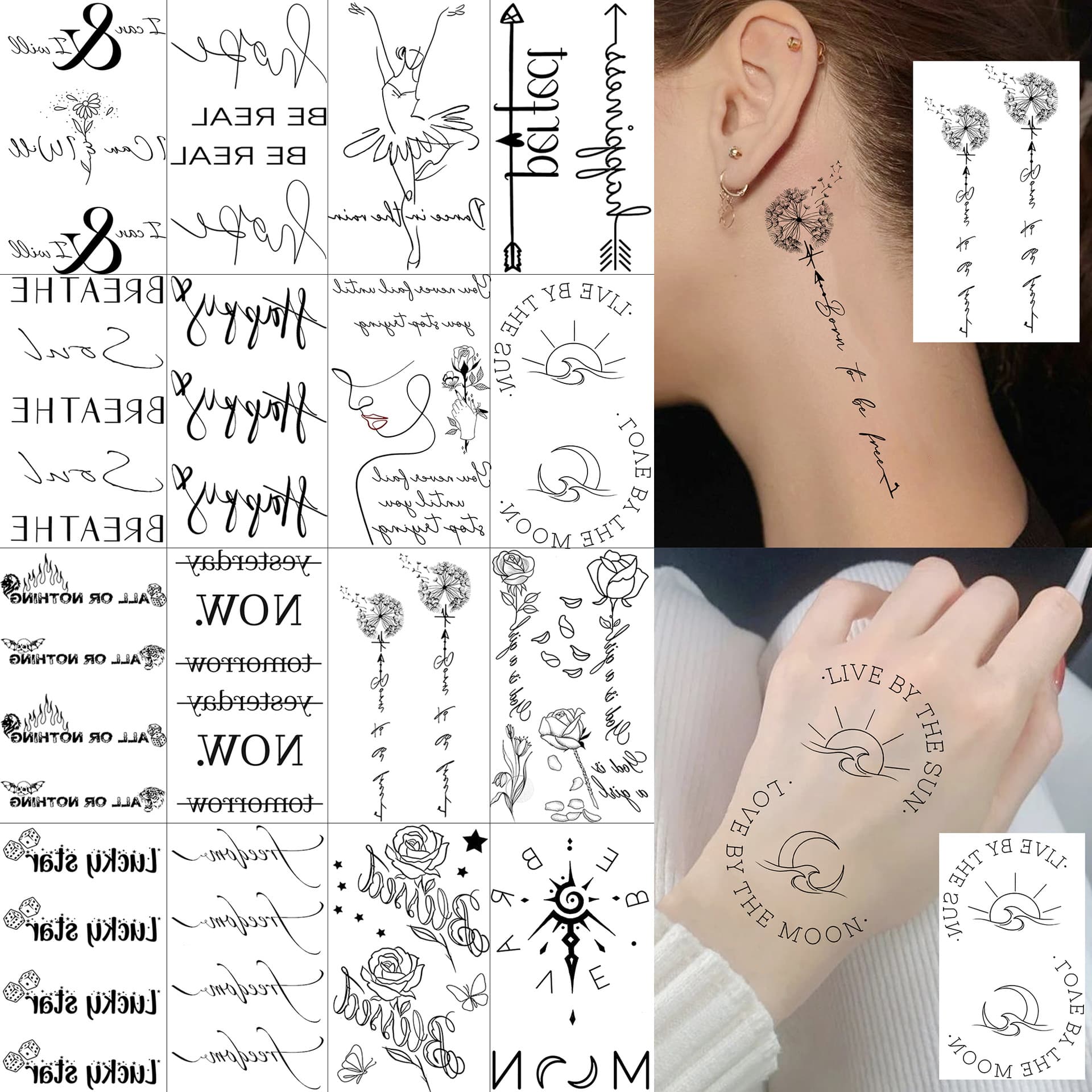 Cross-border niche ins text new tattoo back hand finger tattoo TK Amazon TEMU European and American Tattoo