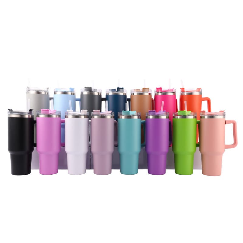 Cross-border 40oz Temperature Display Car Cup Double-layer with Handle Portable Ice Tumbler Straw Cup Stainless Steel Insulated Cup