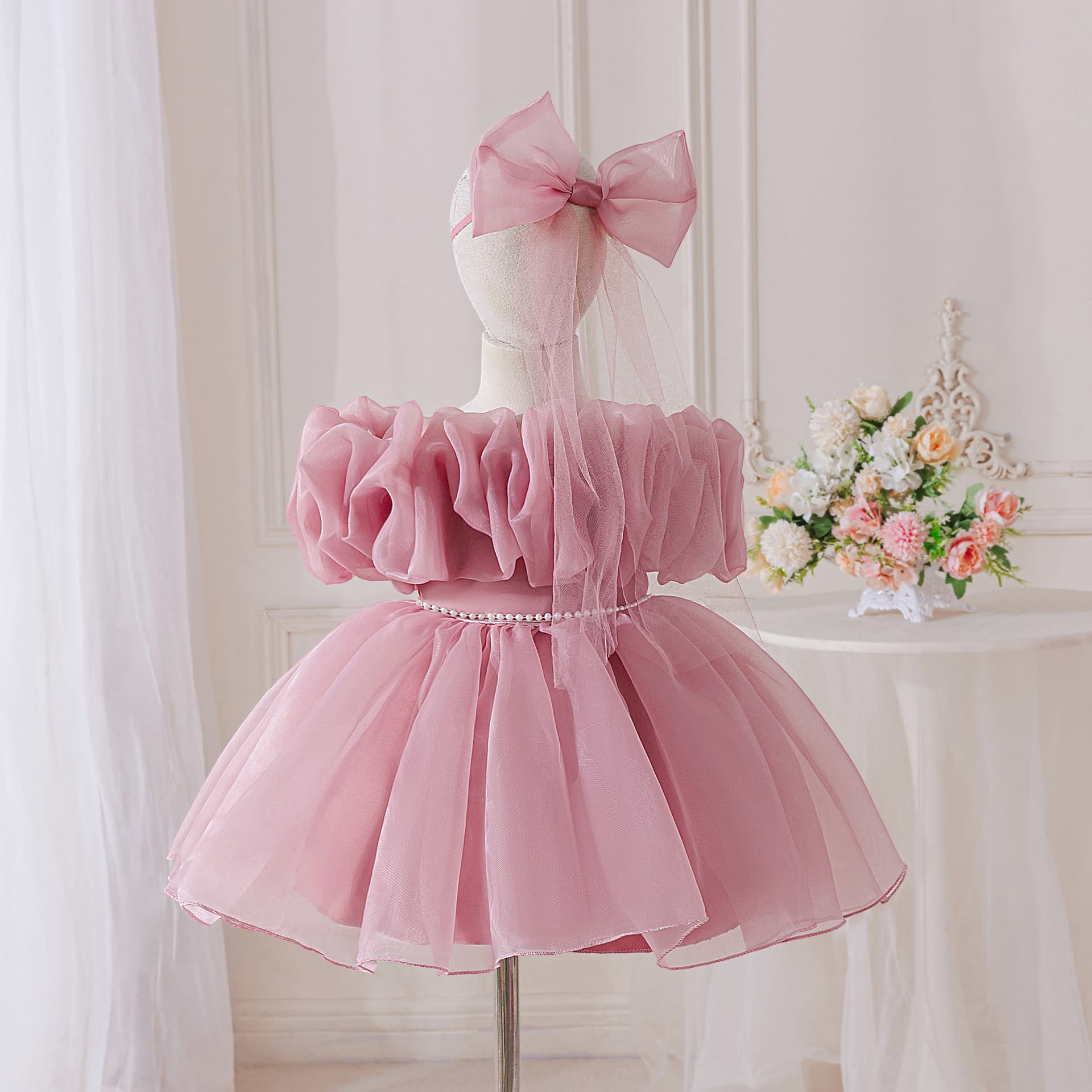 Amazon Best-Selling Girls Princess Dress Baby Birthday Party Gown Off-Shoulder Ruffled Tutu Dress In Stock