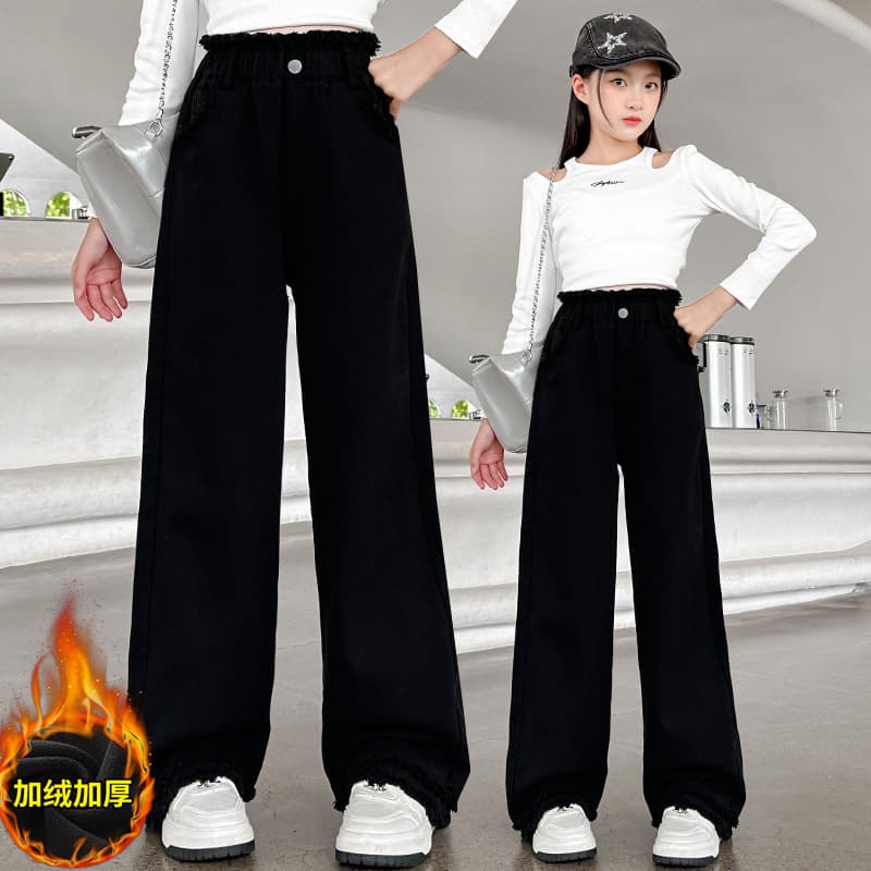 Girls' Fleece-Lined Straight Leg Pants Winter 2025 New Children's Casual All-in-One Fleece Thick Warm Wide Leg Pants Trendy