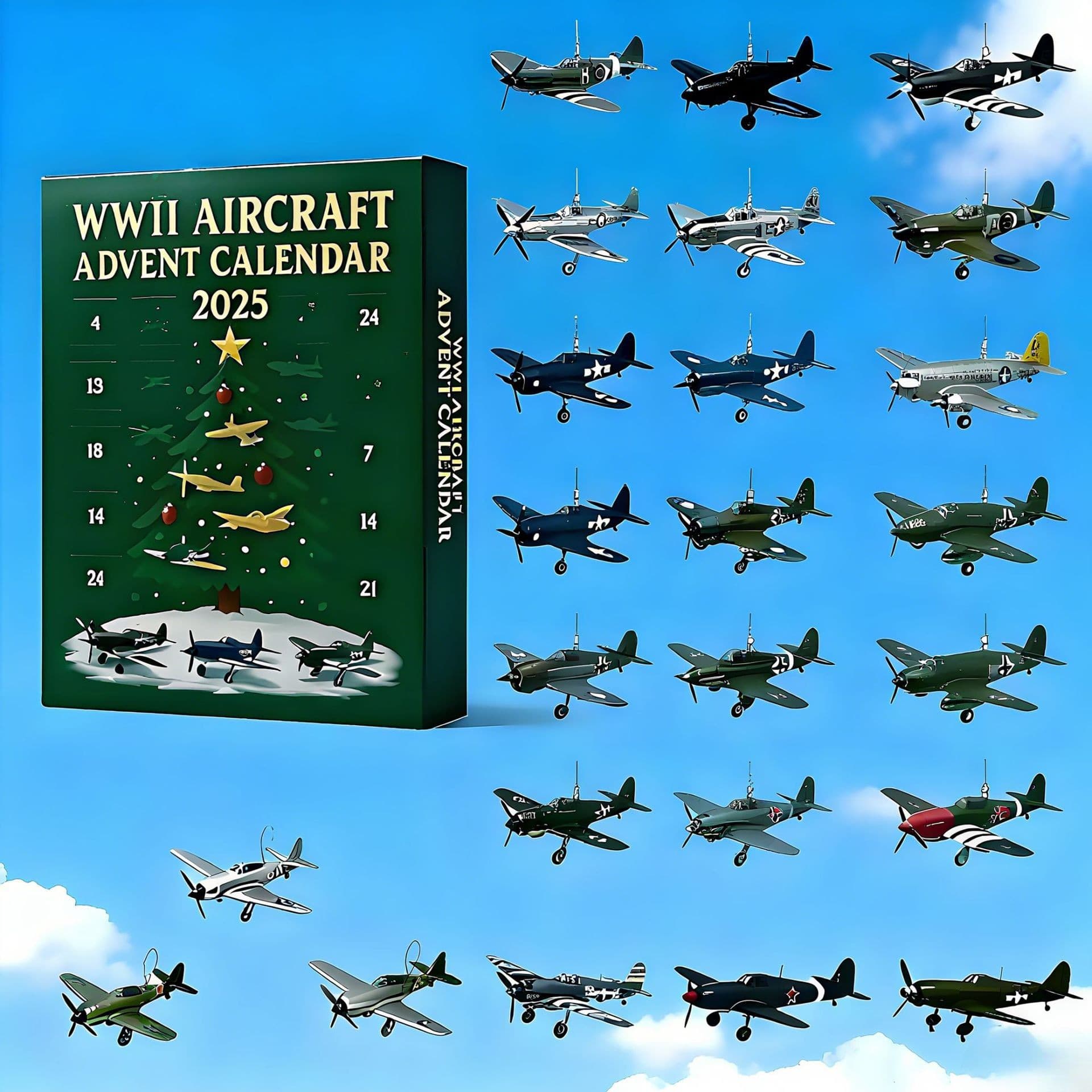 New Fighter WWII Aviation Warhawk Plane 2025 Christmas Countdown Calendar Blind Box Keychain Accessory