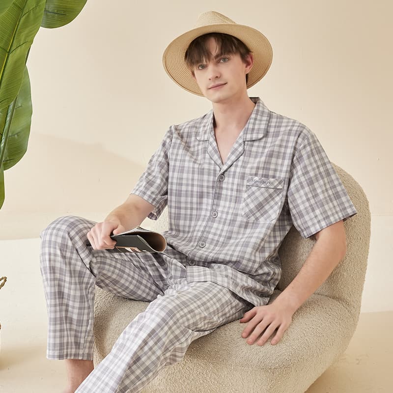 【Discontinued Size Clearance】Spring/Summer Pure Cotton Couple Pajama Short Sleeve Homewear Set Men's Summer Loungewear