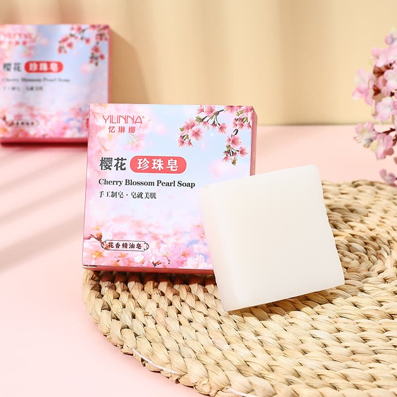 【Yilina】 Cherry Blossom Pearl Soap, Cherry Blossom Essential Oil Soap, Handmade, Cleansing and Moisturizing, 70g