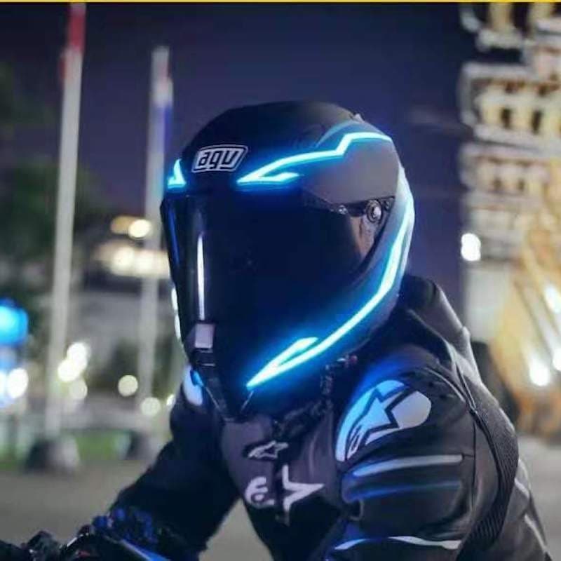 Wholesale modified trendy helmet light EL cold light sheet for night driving, ride-hailing, delivery, and motorcycle flashing helmet light strips