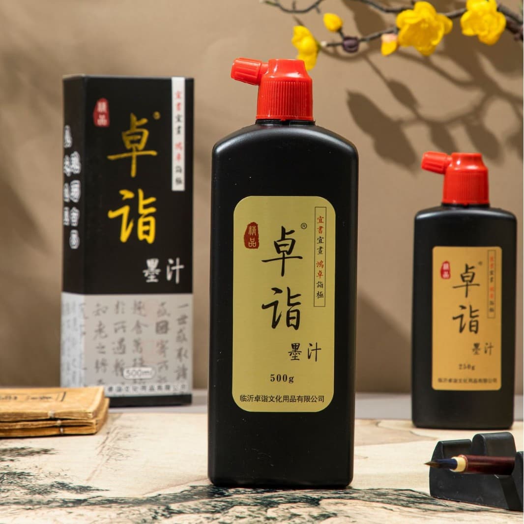 Premium High-Gloss Black Ink for Calligraphy and Chinese Painting, Large Bottle, Student Grade