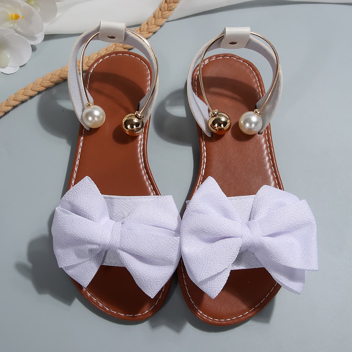 2026 Summer New Export Cross-Border Large Size Flat Bow Sandals for Women 36-43 Bulk Purchase Amazon Dropshipping
