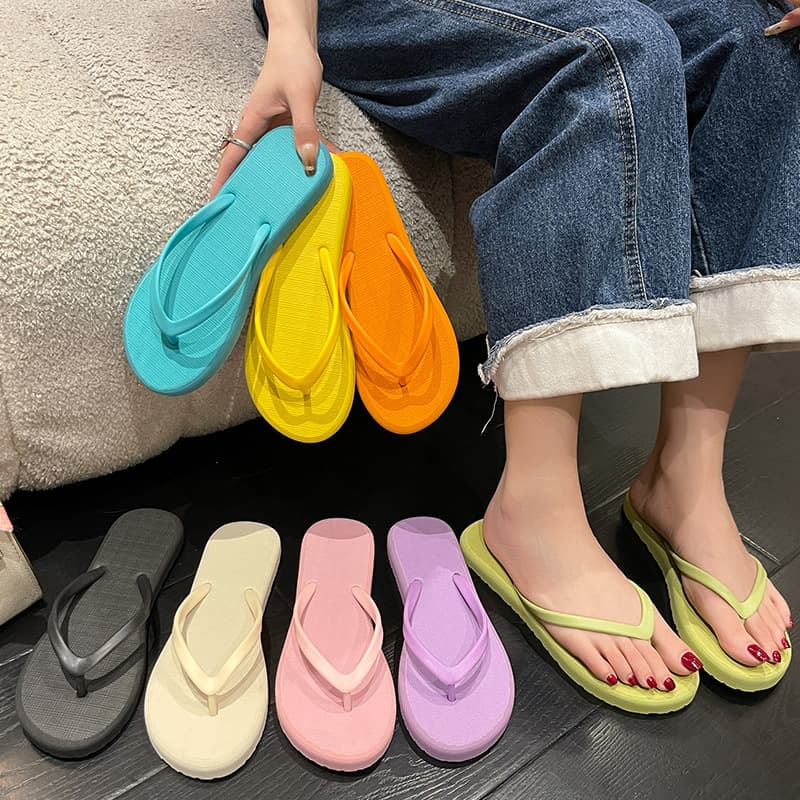 Slimming Herringbone Flip Flops for Women Summer New Solid Color Toe Separator Sandals Non-Slip Simple Outdoor Beach Sandals